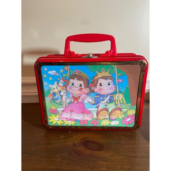Fujiya Other - Vintage Fujiya Peko-chan Poko-chan Red Metal Lunch Box Tin 2005 Japanese Anime